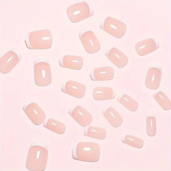 🦋3For$20🦋 NWT Lucky Nails Pink and White French Style Glossy Press-On Nails - Picture 9 of 13